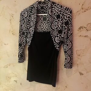 Sexy Black Blouse with Patterned Jacket-M